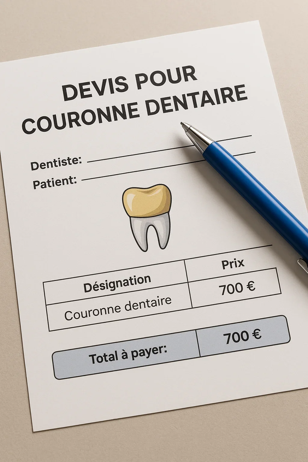 devis pour couronne dentaire