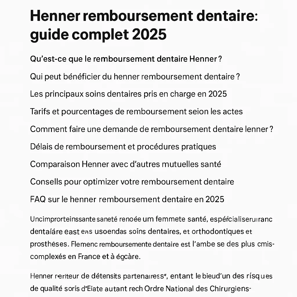 Henner remboursement dentaire : guide complet 2025 5 henner remboursement dentaire