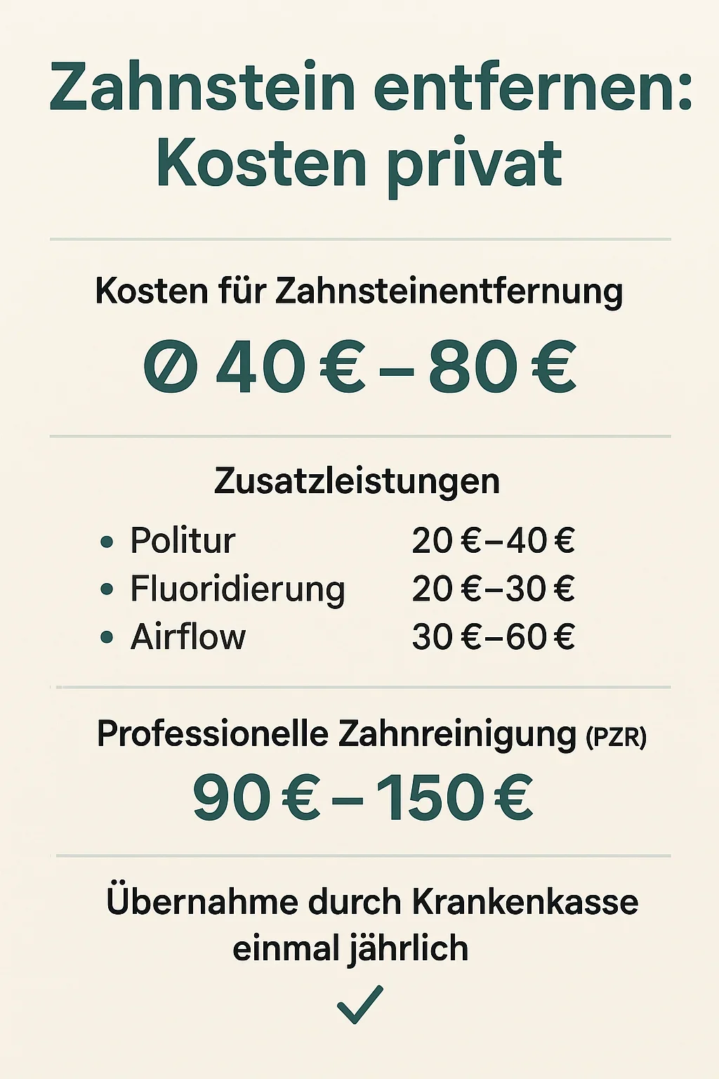 Zahnstein entfernen Kosten privat: Alle Infos 2025 5 zahnstein entfernen kosten privat