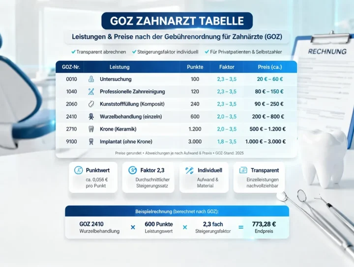 GOZ Zahnarzt Tabelle: Verständlich erklärt für Patienten 4 goz zahnarzt tabelle