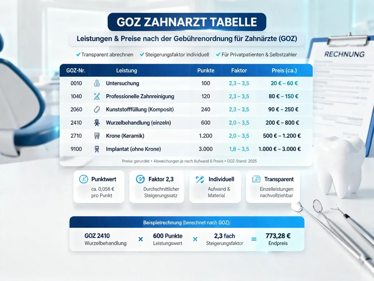 GOZ Zahnarzt Tabelle: Verständlich erklärt für Patienten 5 goz zahnarzt tabelle